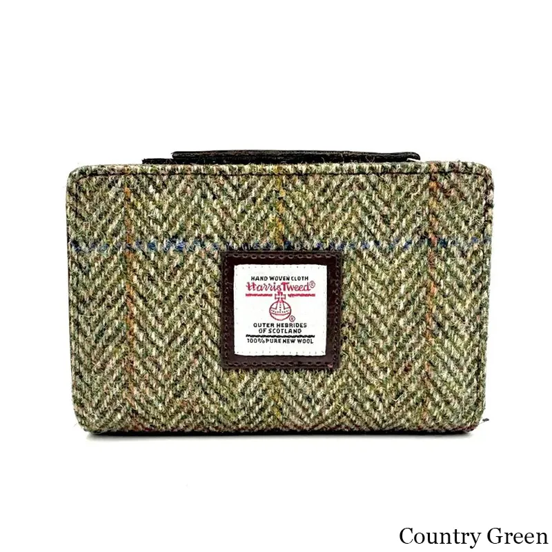 B40296 COUNTRY GREEN Colour Harris Tweed Medium Zip Wallet for Women Gaelsong