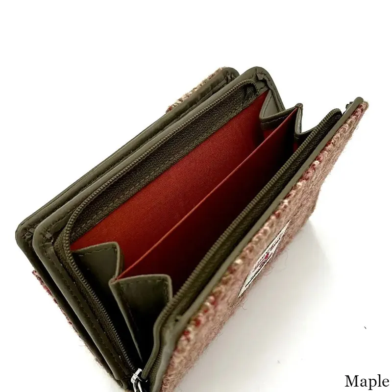 B40296 MAPLE Colour Harris Tweed Medium Zip Wallet for Women Open Side Pocket View Gaelsong