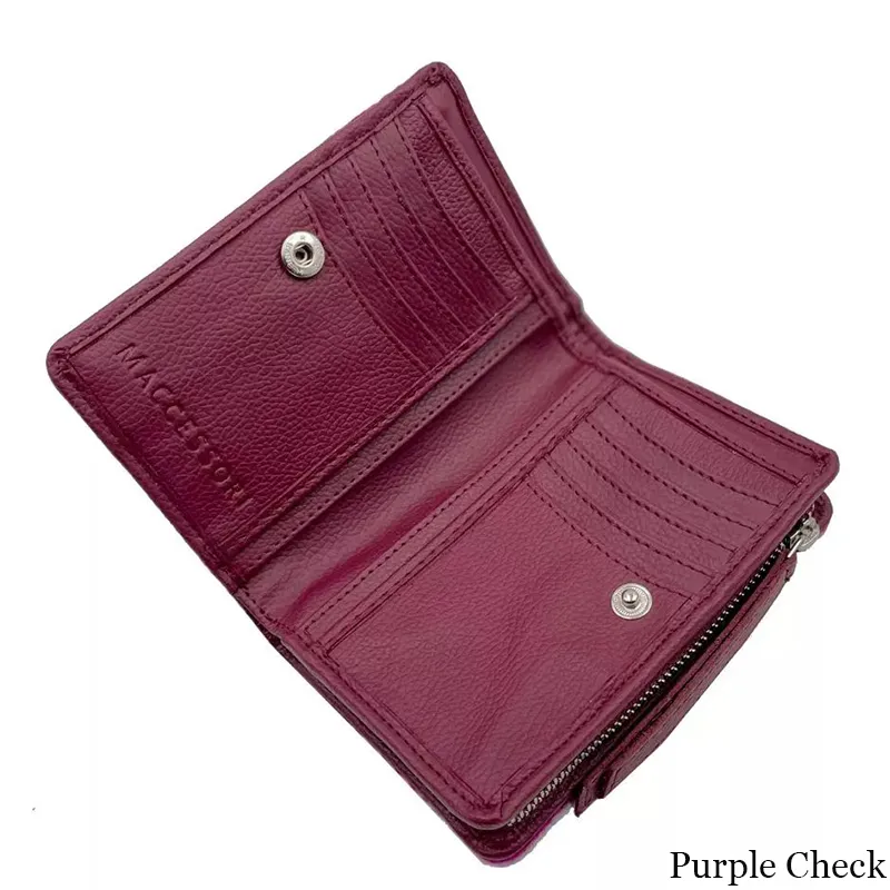 B40296 PURPLE CHECK Colour Harris Tweed Medium Zip Wallet for Women Main Compartment View Gaelsong