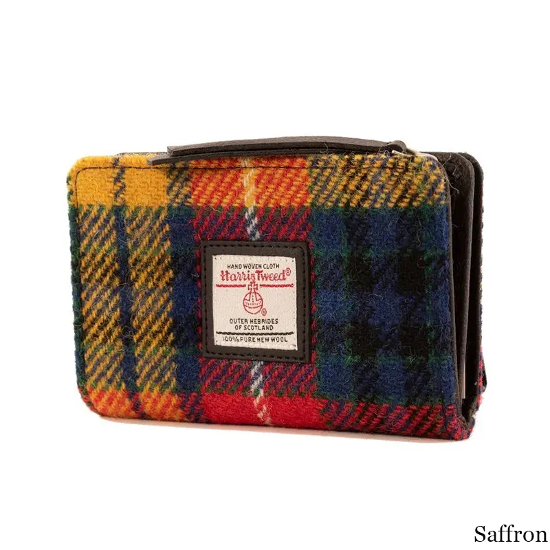 B40296 SAFFRON Colour Harris Tweed Medium Zip Wallet for Women Gaelsong