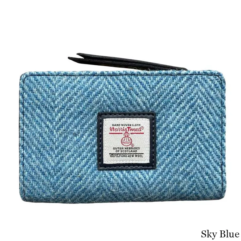 B40296 SKY BLUE Colour Harris Tweed Medium Zip Wallet for Women Gaelsong