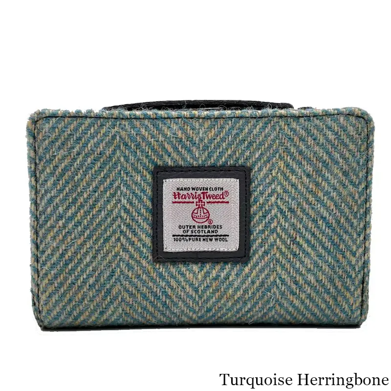 B40296 TURQUOISE HERRINGBONE Colour Harris Tweed Medium Zip Wallet for Women Gaelsong