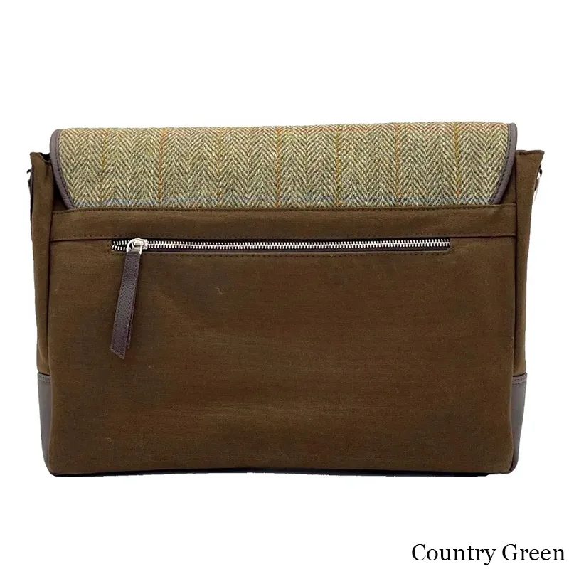 B40297 COUNTRY GREEN Colour Men's Harris tweed Messenger Bag Back Side View Gaelsong