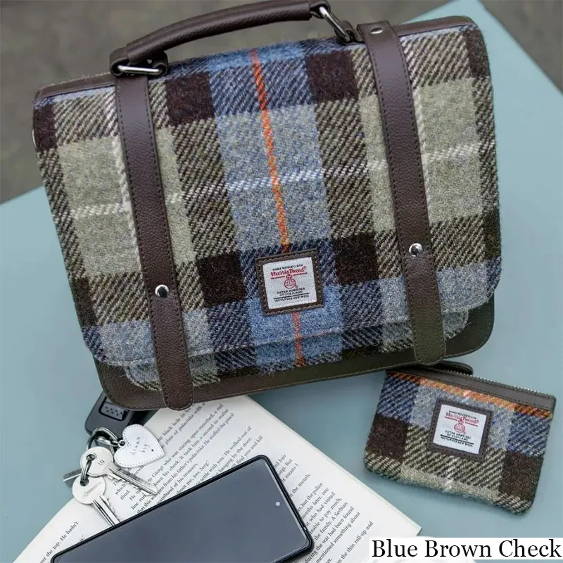B40298 BLUE BROWN CHECK Colour Handcrafted Harris Tweed Coin Purse Lifestyle Gaelsong