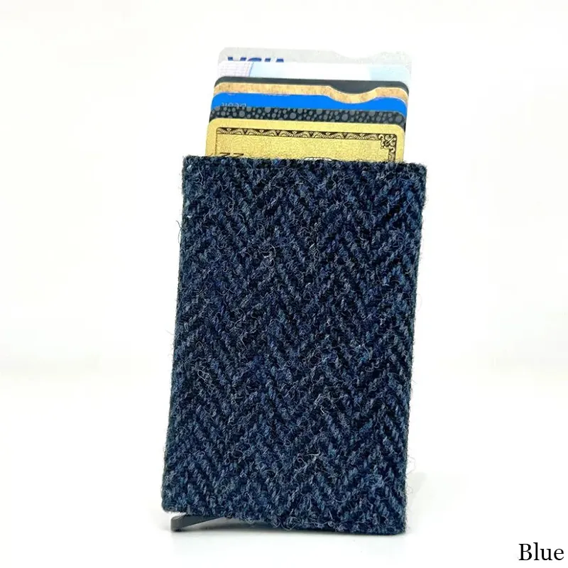 B40298 BLUE Colour Authentic Harris Tweed Pop Up Credit Card Holder Gaelsong