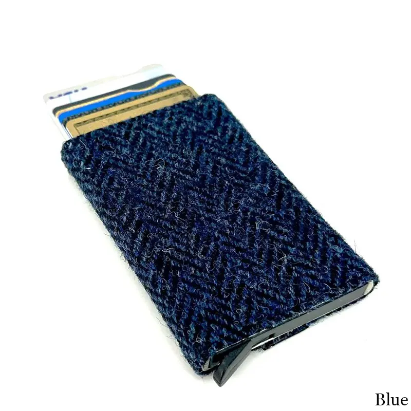 B40298 BLUE Colour Authentic Harris Tweed Pop Up Credit Card Holder Gaelsong