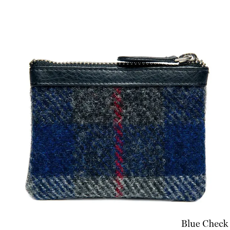 B40298 BLUE CHECK Colour Handcrafted Harris Tweed Coin Purse Back Side Gaelsong