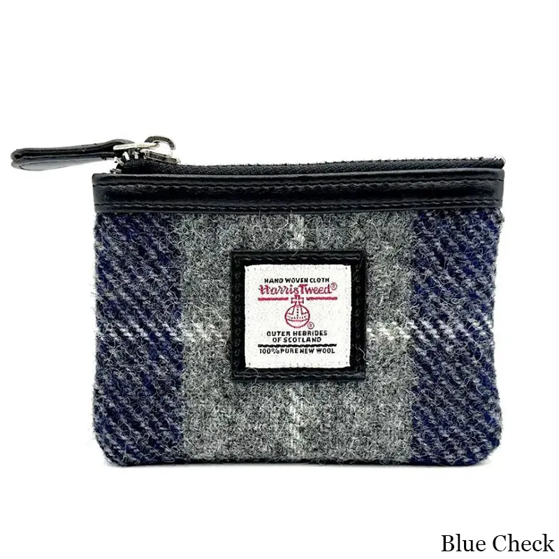 B40298 BLUE CHECK Colour Handcrafted Harris Tweed Coin Purse Gaelsong