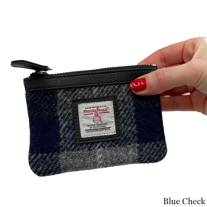 B40298 BLUE CHECK Colour Handcrafted Harris Tweed Coin Purse Lifestyle Gaelsong