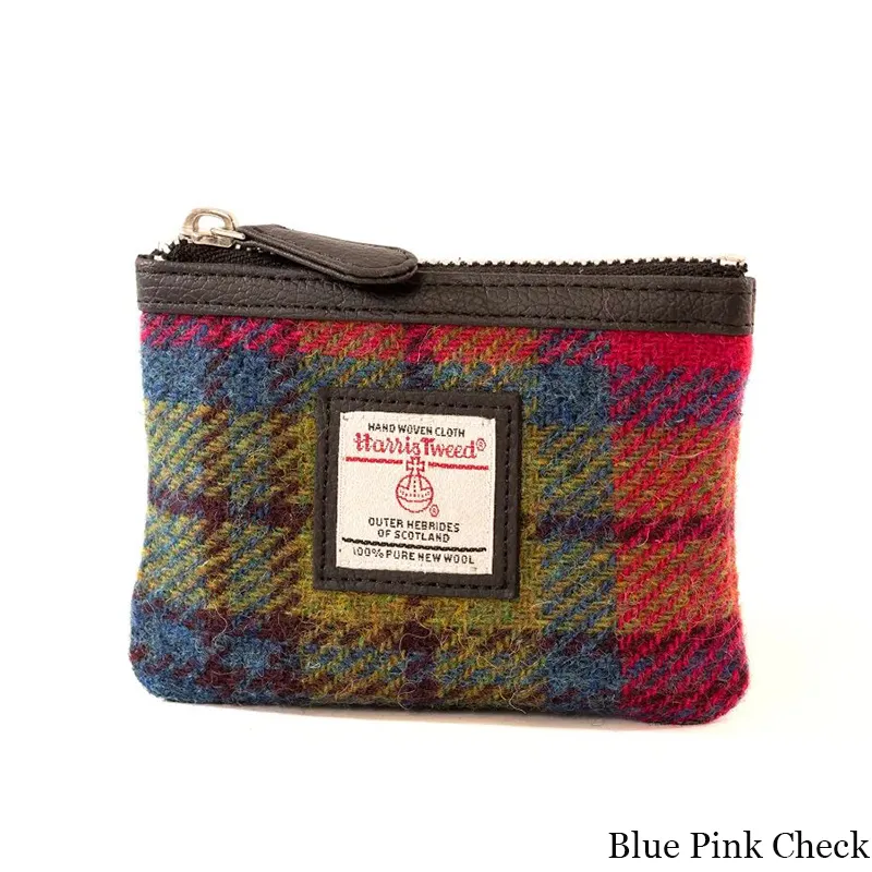 B40298 BLUE PINK CHECK Colour Handcrafted Harris Tweed Coin Purse Gaelsong