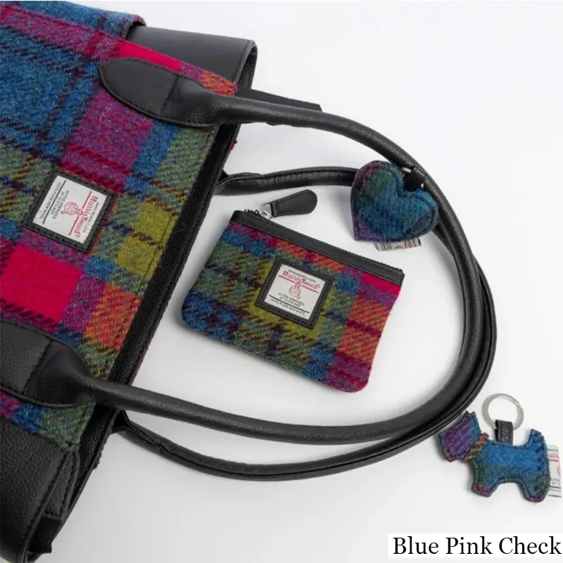 B40298 BLUE PINK CHECK Colour Handcrafted Harris Tweed Coin Purse Lifestyle Gaelsong
