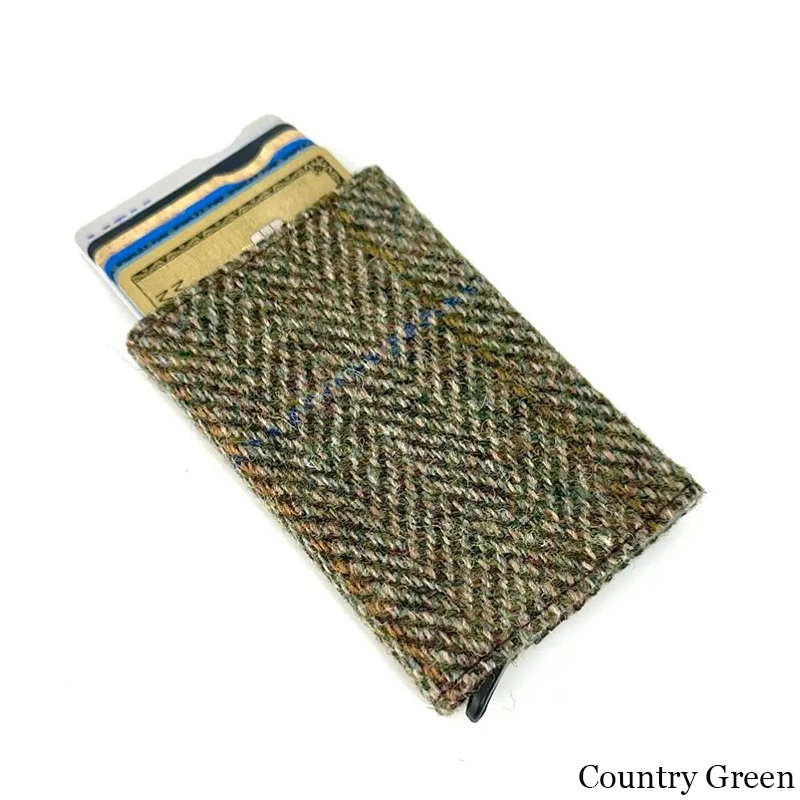 B40298 COUNTRY GREEN Colour Authentic Harris Tweed Pop Up Credit Card Holder Gaelsong