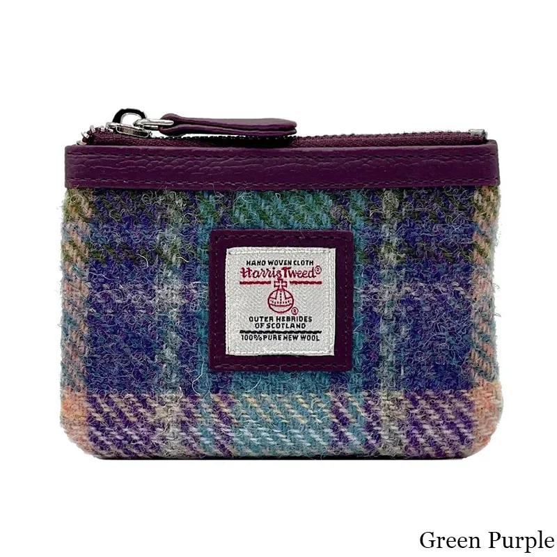 B40298 GREEN PURPLE PLAID Colour Handcrafted Harris Tweed Coin Purse Gaelsong