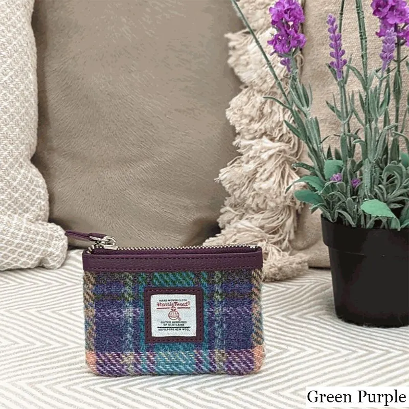 B40298 GREEN PURPLE PLAID Colour Handcrafted Harris Tweed Coin Purse Lifestyle Gaelsong