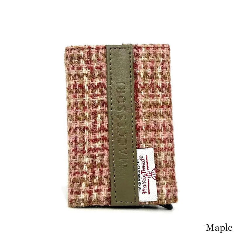 B40298 MAPLE Colour Authentic Harris Tweed Pop Up Credit Card Holder Back Side Gaelsong