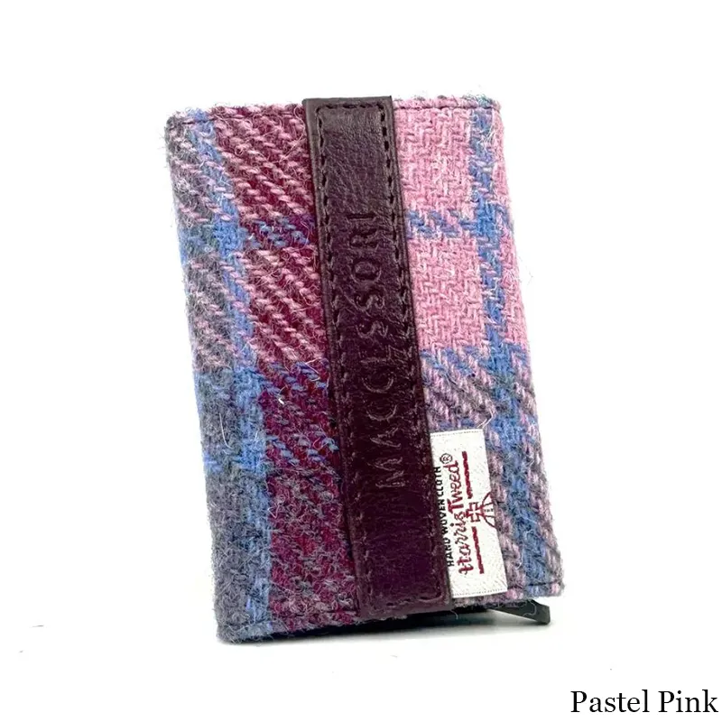 B40298 PASTEL PINK Colour Authentic Harris Tweed Pop Up Credit Card Holder Back Side Gaelsong