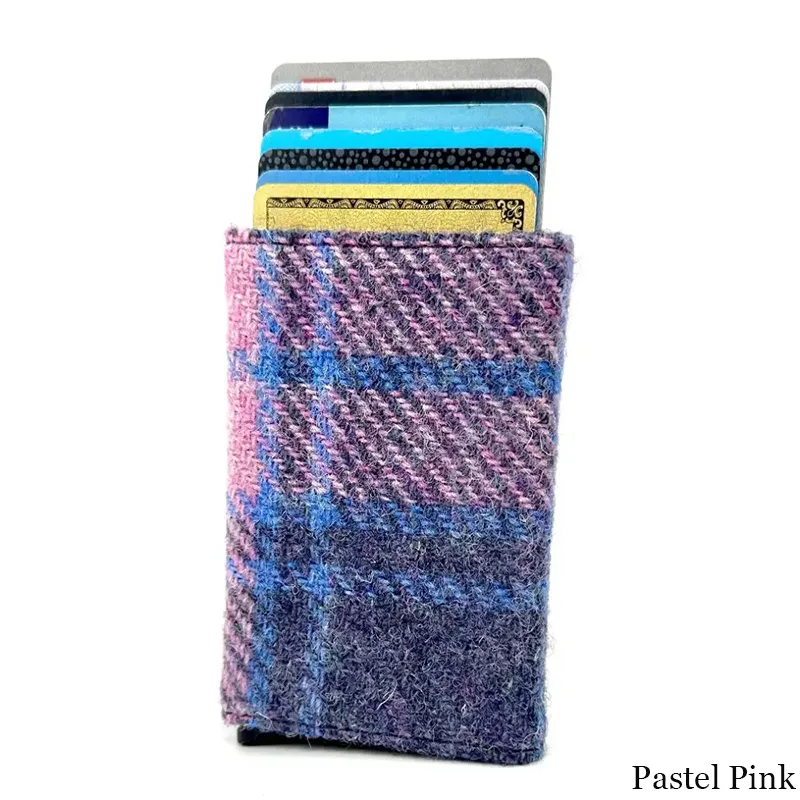 B40298 PASTEL PINK Colour Authentic Harris Tweed Pop Up Credit Card Holder Gaelsong