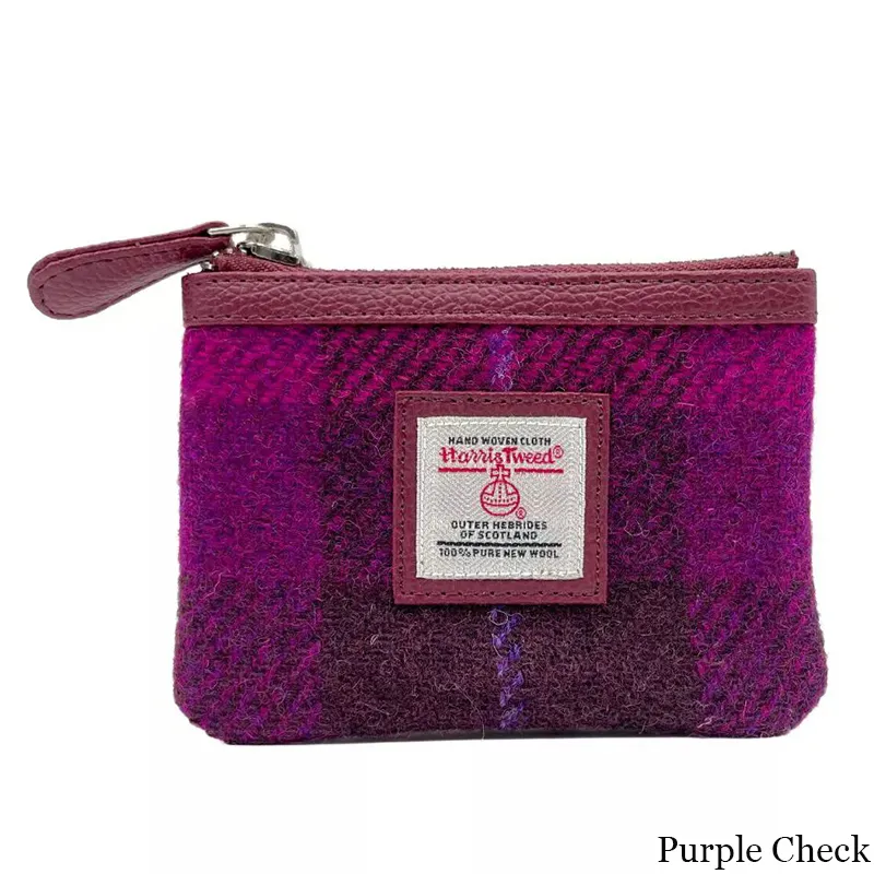 B40298 PURPLE CHECK Colour Handcrafted Harris Tweed Coin Purse Gaelsong