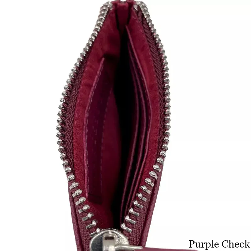 B40298 PURPLE CHECK Colour Handcrafted Harris Tweed Coin Purse Open Inside View Gaelsong
