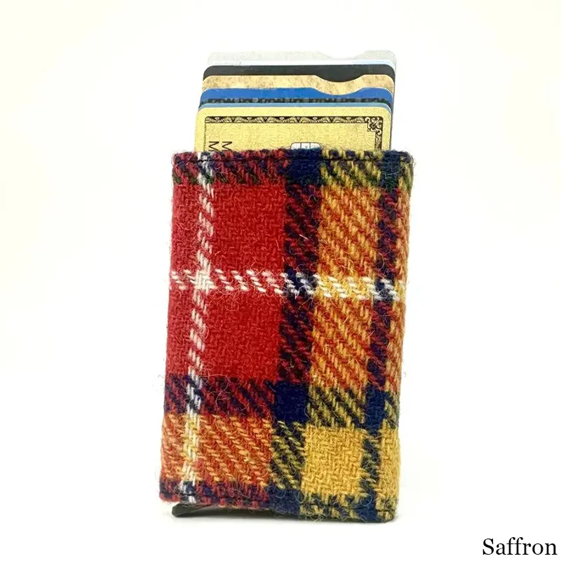 B40298 SAFFRON Colour Authentic Harris Tweed Pop Up Credit Card Holder Gaelsong