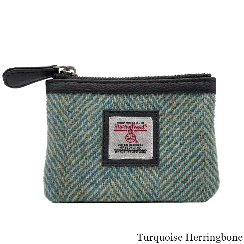 B40298 TURQUOISE HERRINGBONE Colour Handcrafted Harris Tweed Coin Purse Gaelsong