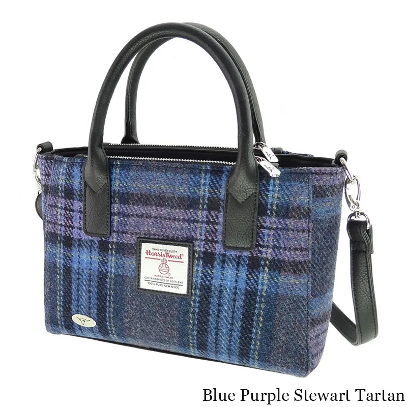 B40300 BLUE PURPLE STEWART TARTAN Colour Genuine Handwoven Harris Tweed Brora Bag Gaelsong