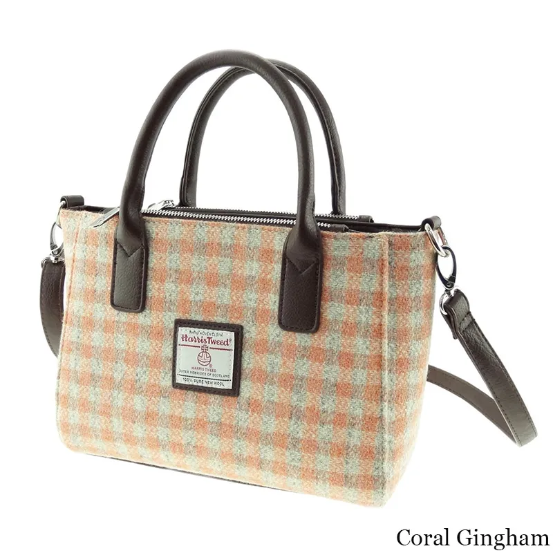 B40300 CORAL GINGHAM Colour Genuine Handwoven Harris Tweed Brora Bag Gaelsong