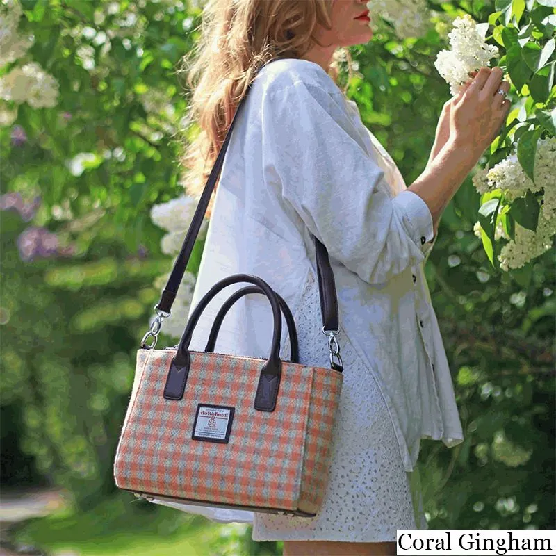 B40300 CORAL GINGHAM Colour Genuine Handwoven Harris Tweed Brora Bag Lifestyle Gaelsong