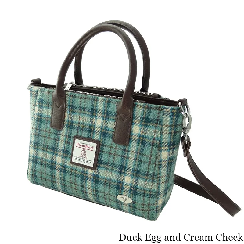 B40300 DUCK EGG AND CREAM CHECK Colour Genuine Handwoven Harris Tweed Brora Bag Gaelsong