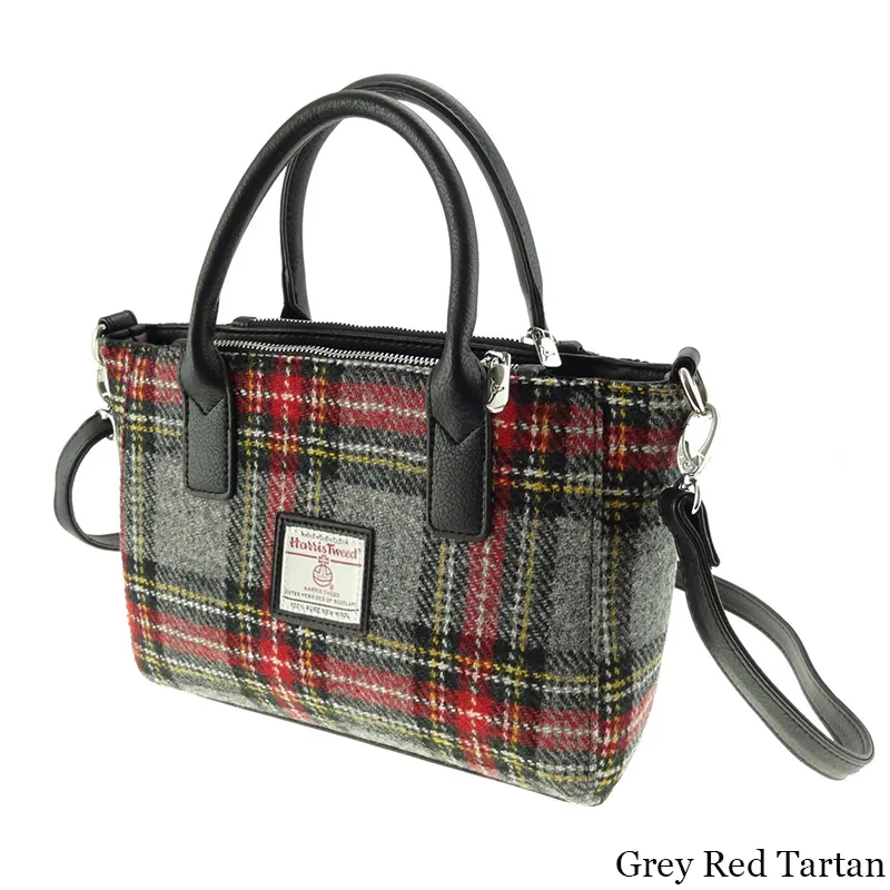 B40300 GREY RED TARTAN Colour Genuine Handwoven Harris Tweed Brora Bag Gaelsong