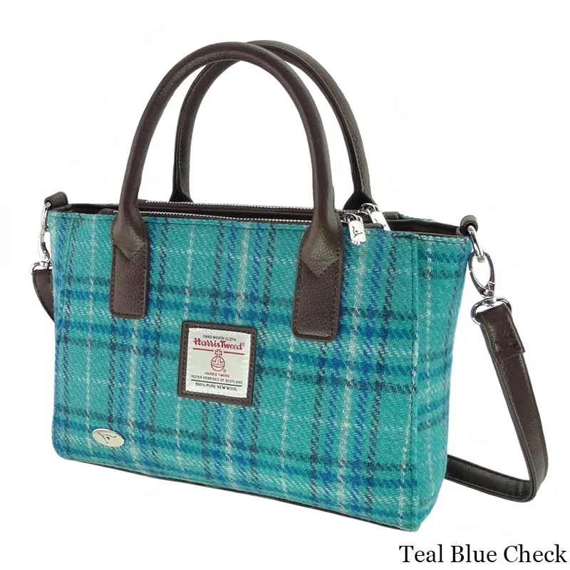 B40300 PURPLE MINT CHECK Colour Genuine Handwoven Harris Tweed Brora Bag Gaelsong