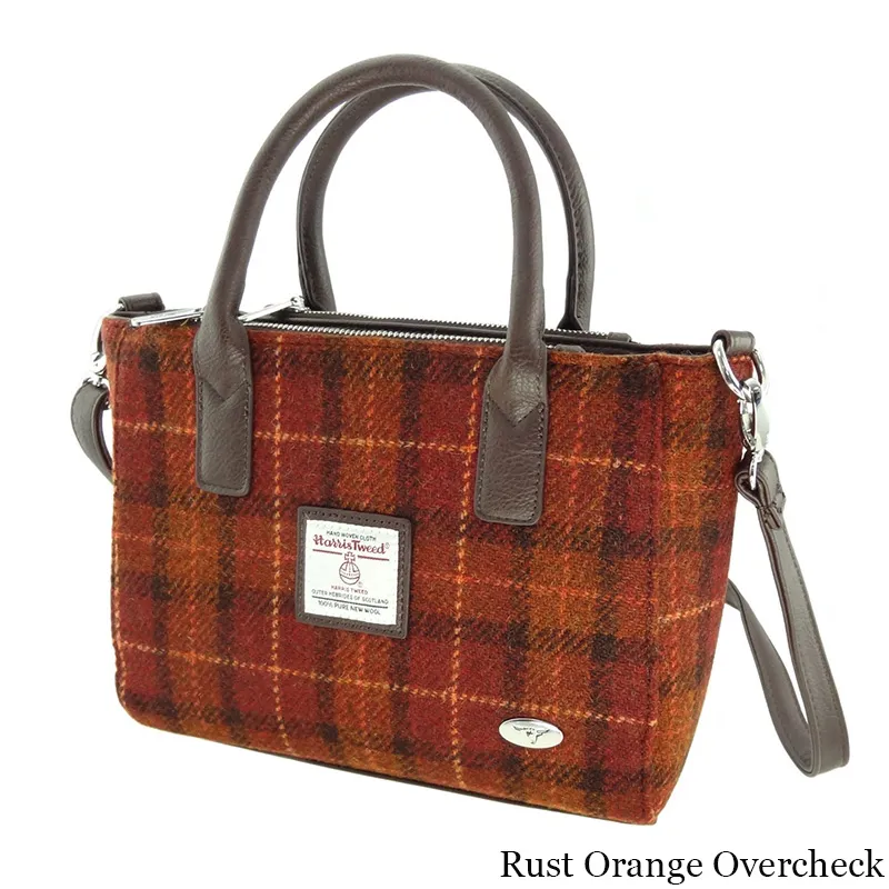 B40300 RUST WITH ORANGE OVERCHECK Colour Genuine Handwoven Harris Tweed Brora Bag Gaelsong