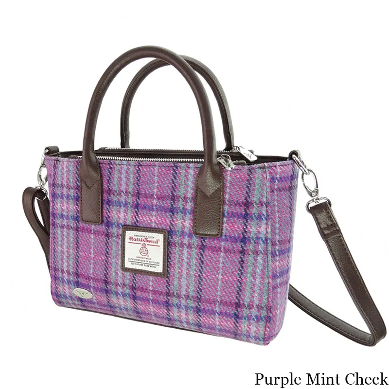 B40300 TEAL BLUE CHECK Colour Genuine Handwoven Harris Tweed Brora Bag Gaelsong