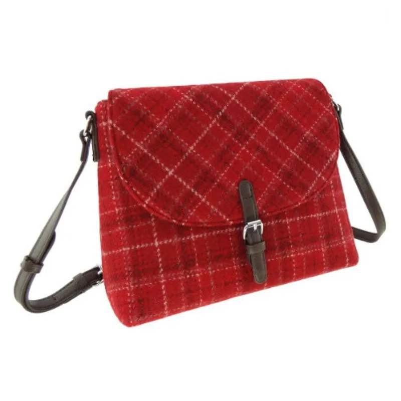 B40302 Ladies Harris Tweed Torridon Shoulder Bag Red Check Gaelsong