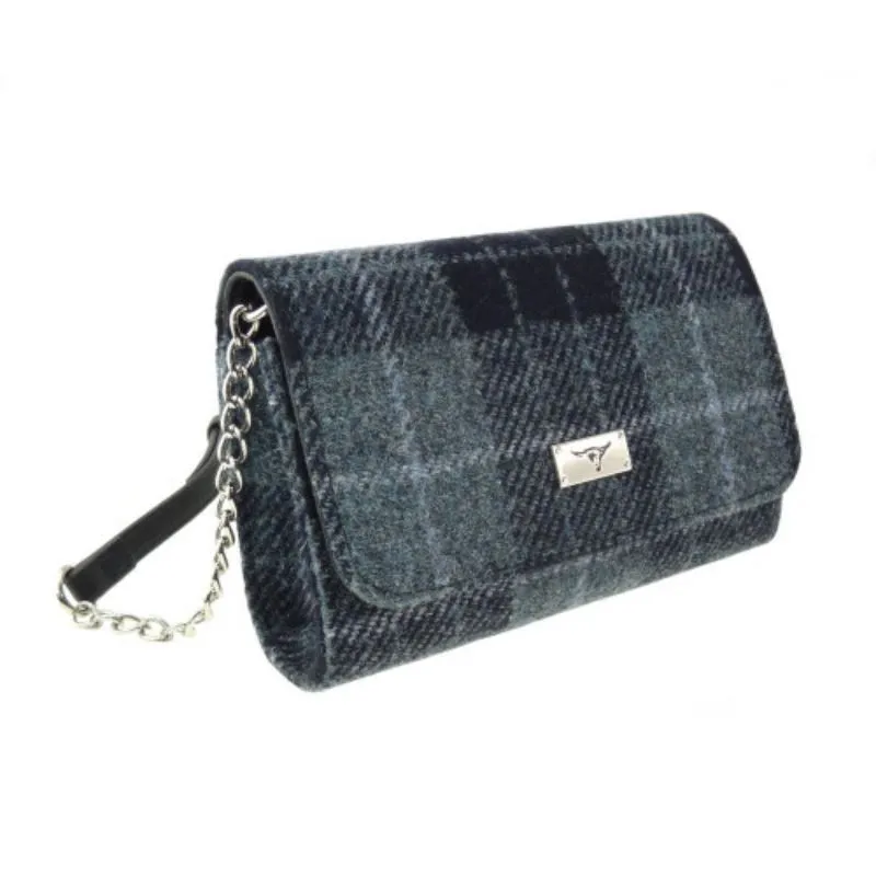 B40303 Harris Tweed Strathy Wallet Shoulder Bag Grey Black Tartan  Gaelsong