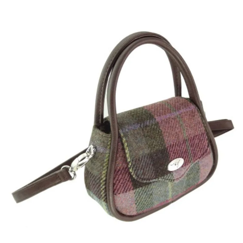 B40304 Ladies Mini Harris Tweed Buchan Bag Muted Green Purple Tartan Gaelsong