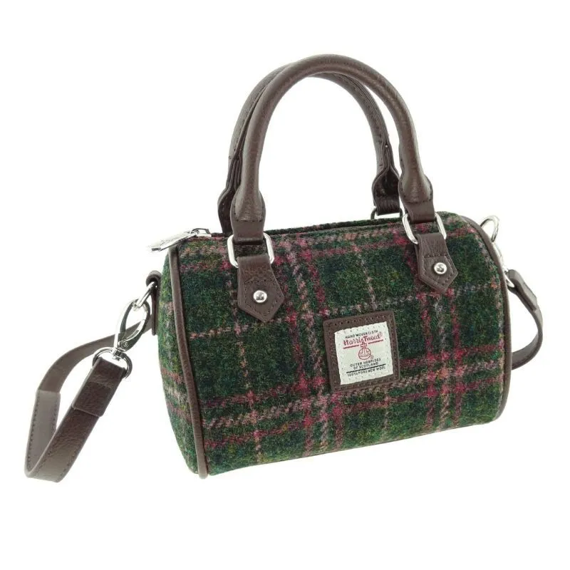 B40305 Mini Harris Tweed Plaid Bowling Bag  Dark Green Gaelsong