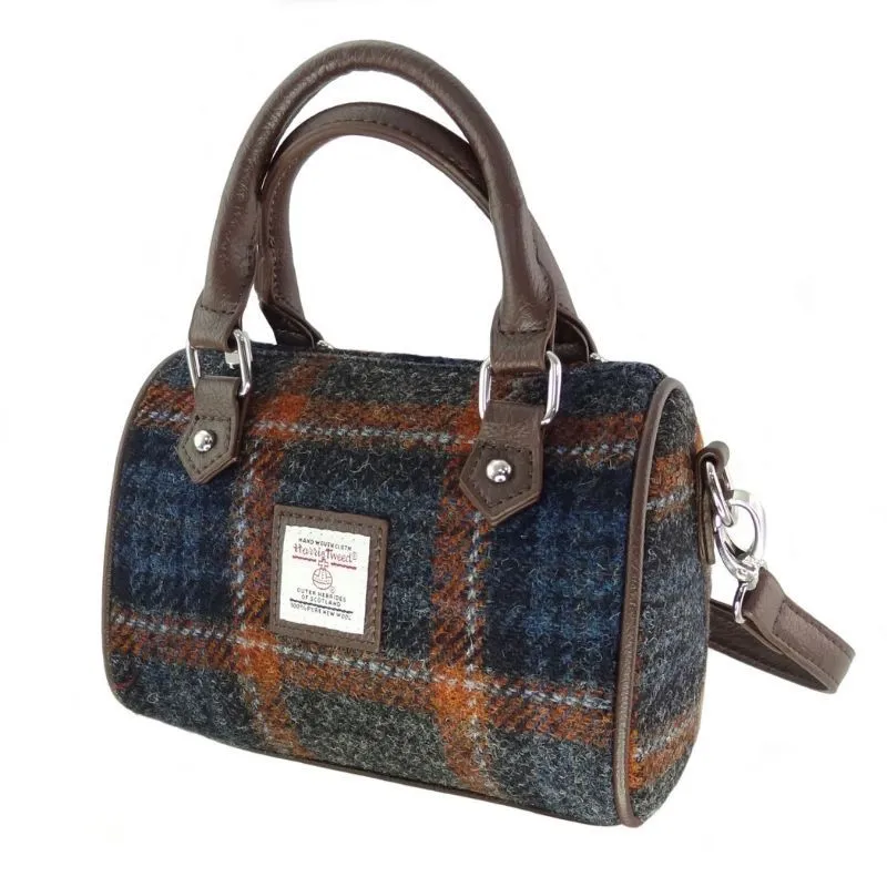 B40305 Mini Harris Tweed Plaid Bowling Bag Grey Rust Gaelsong