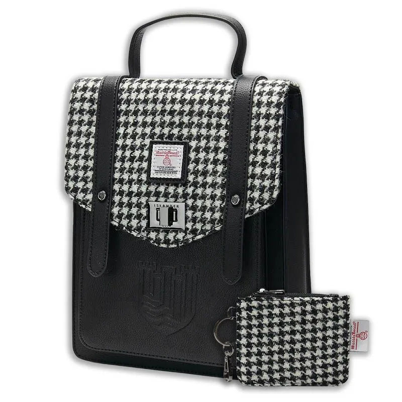 B40306 Genuine Harris Tweed Backpack with Matching Wallet Set Black and White Dogtooth Gaelsong
