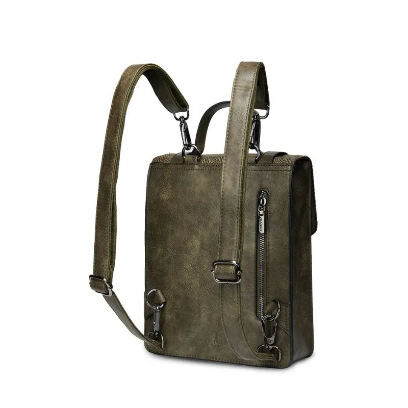 B40306 Genuine Harris Tweed Backpack with Matching Wallet Set Blue Tartan Gaelsong