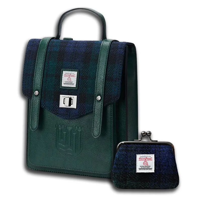 B40306 Genuine Harris Tweed Backpack with Matching Wallet Set Blackwatch Tartan Gaelsong
