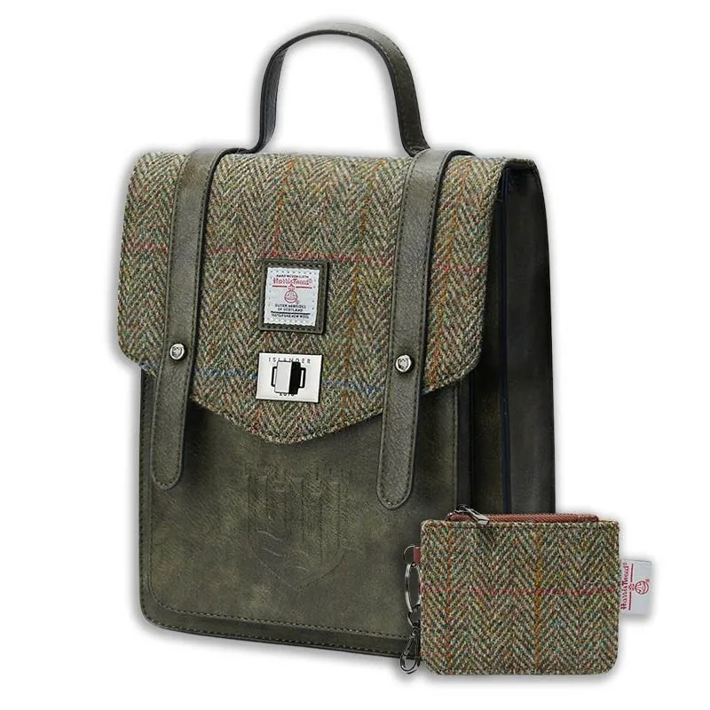 B40306 Genuine Harris Tweed Backpack with Matching Wallet Set Chestnut Herringbone Gaelsong