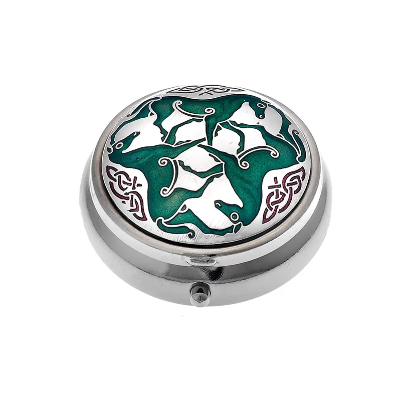 B90187 HORSE Colour Enameled Celtic Designed Pill Box Gaelsong