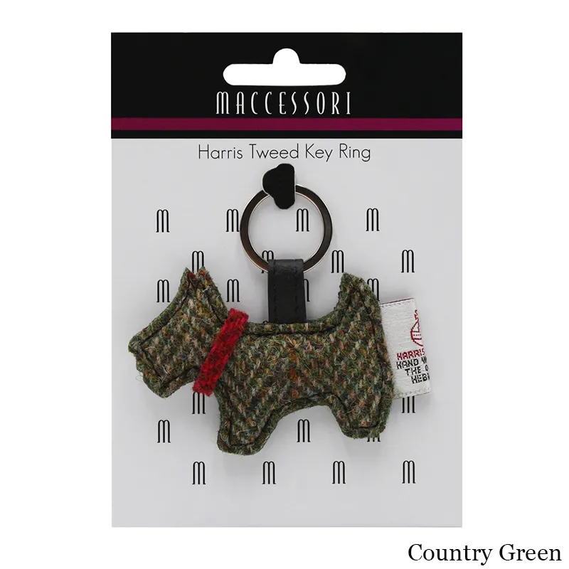 B90202 Country Green Colour Dog Shaped Harris Tweed Keyring Gaelsong