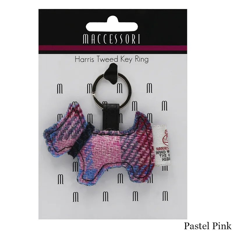 B90202 Pastel Pink Colour Dog Shaped Harris Tweed Keyring Gaelsong