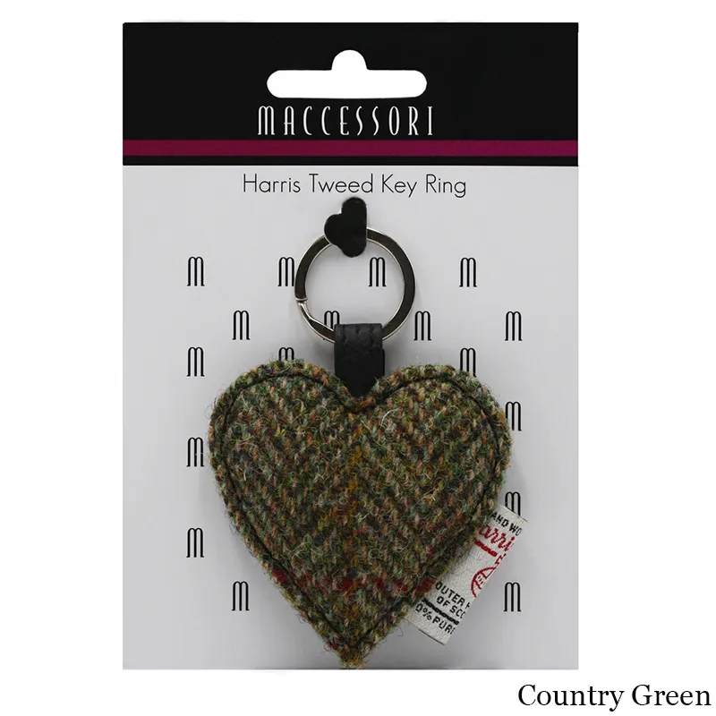 B90203 Country Green Colour Heart Designed Harris Tweed Keyring Gaelsong