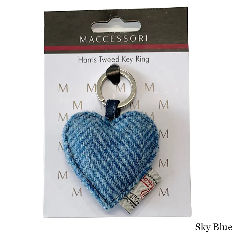 B90203 Sky Blue Colour Heart Designed Harris Tweed Keyring Gaelsong