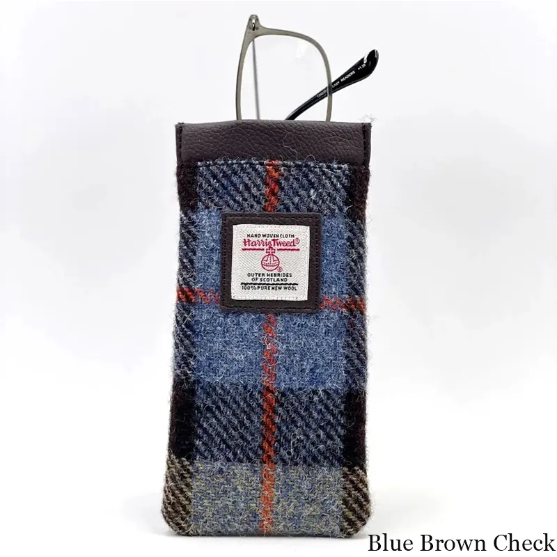 B90205 BLUE BROWN CHECK Colour Handmade Harris Tweed Soft Glasses Case Gaelsong