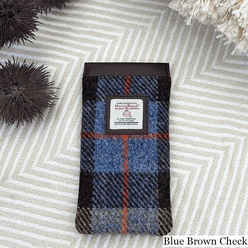 B90205 BLUE BROWN CHECK Colour Handmade Harris Tweed Soft Glasses Case Lifestyle Gaelsong