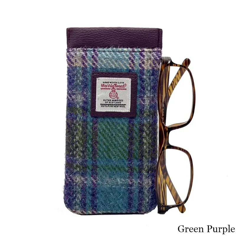 B90205 GREEN PURPLE PLAID Colour Handmade Harris Tweed Soft Glasses Case Gaelsong